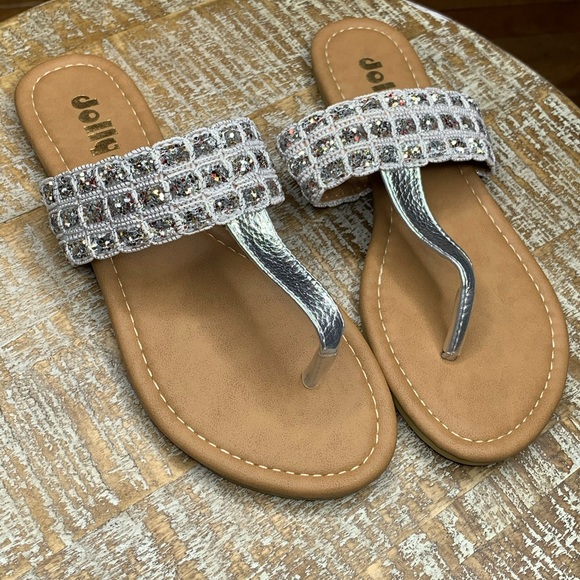 Brown Sandals with Sliver Glitter Detailing Size 6 - Picture 3 of 5